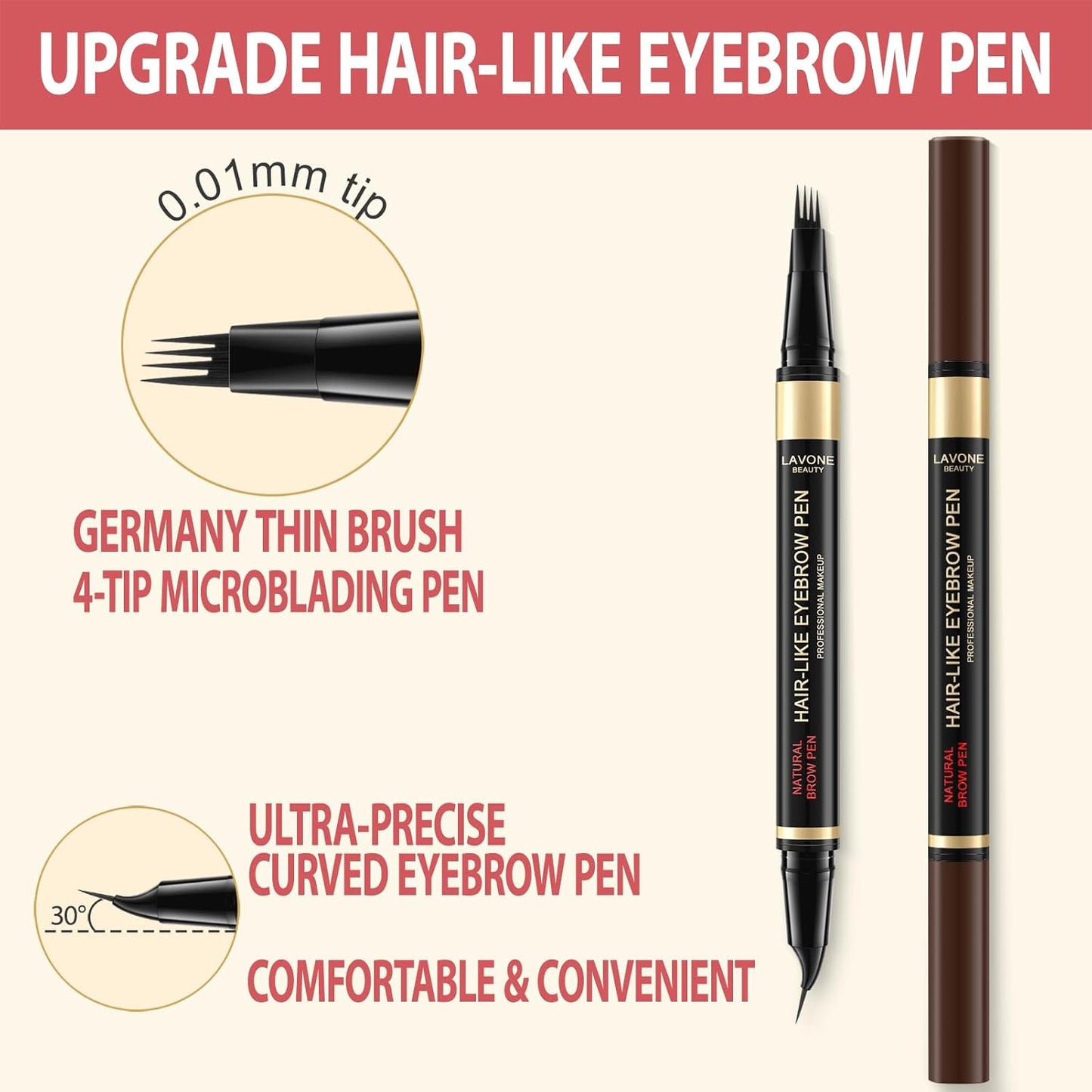 LAVONE Eyebrow Pen, 2-in-1 Eyebrow Pencils for Women with 4 Tip Microblading Eyebrow Pencil and Curved Precise Brow Pencil, Waterproof Eyebrow Pencil Create Full, Natural Hair-Like Brows, Dark Blonde
