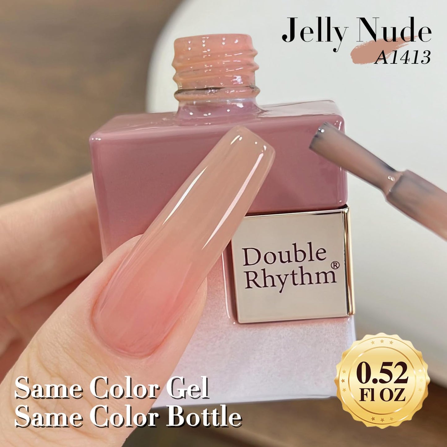 Double Rhythm Translucent Gel Polish Sheer Neutral Natural Light Milky Same Color Same Bottle 15ML Jelly Nail Polish Nail Art DIY at Home (Peach Cream-A1413)