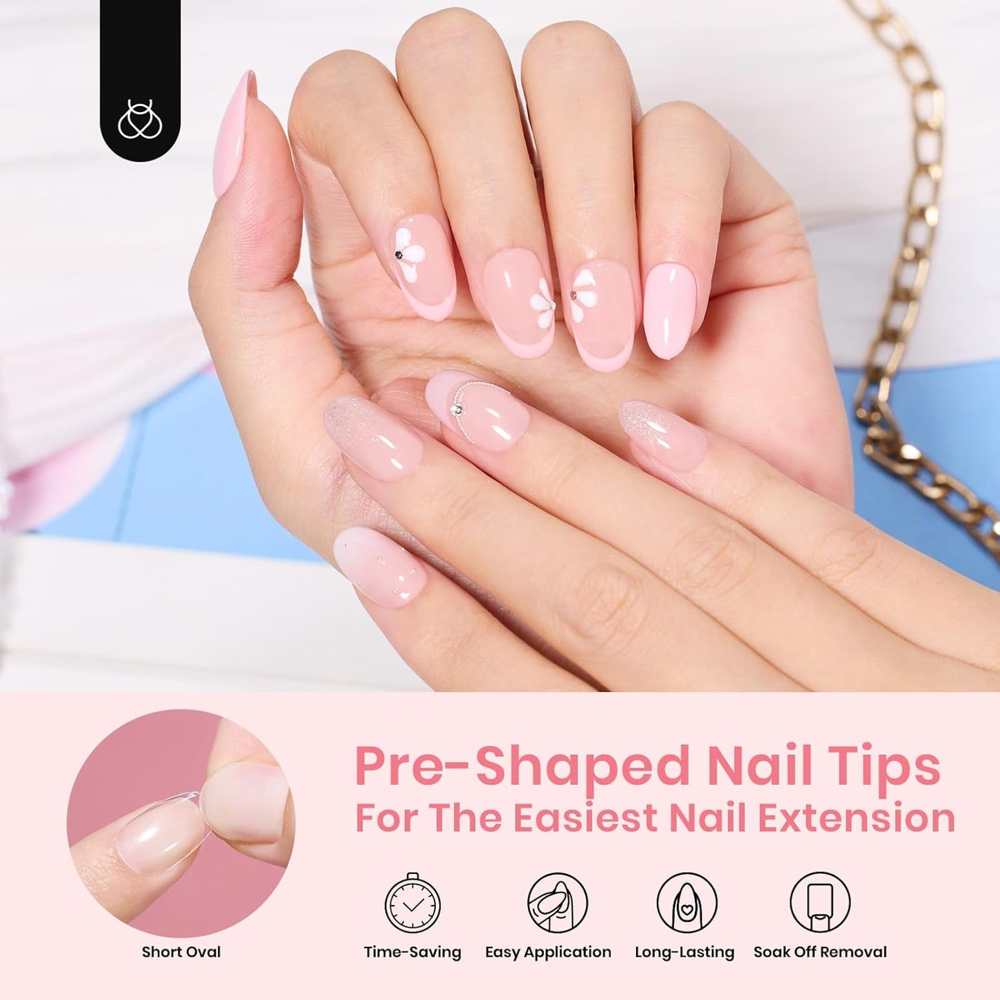 Beetles Gel Nail Tips 288Pcs Pre-Shaped Short Oval Fake Nails Gelly Tips Clear Press on Nail Tips Full Cover False Nails Gifts for Girls Women Gelly Tips Home DIY Nail Salon