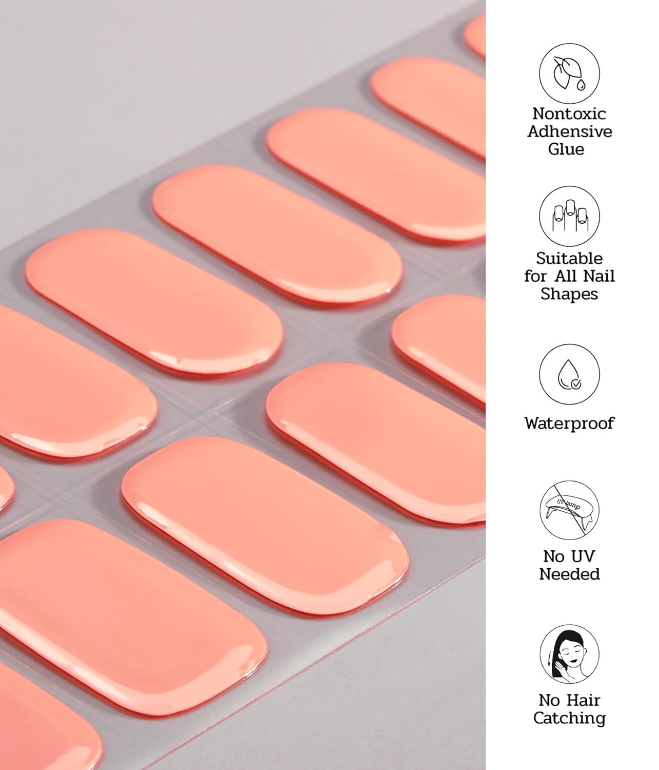 Nail Polish Strips - 22 Pcs Salon Quality Gel Nail Stickers - Long Lasting Wraps (Peach Pink)