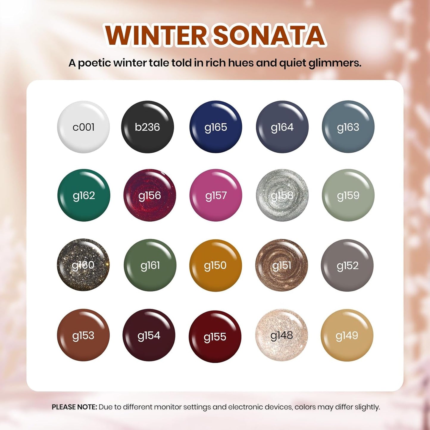Beetles Fall Gel Nail Polish Set – Winter Sonata Gel Polish, 20 Colors Brown Burgundy Red Green Glitter Soak Off UV LED Gel Polish Kit with Base Coat Glossy Matte Top Coat Manicure Gift for Women