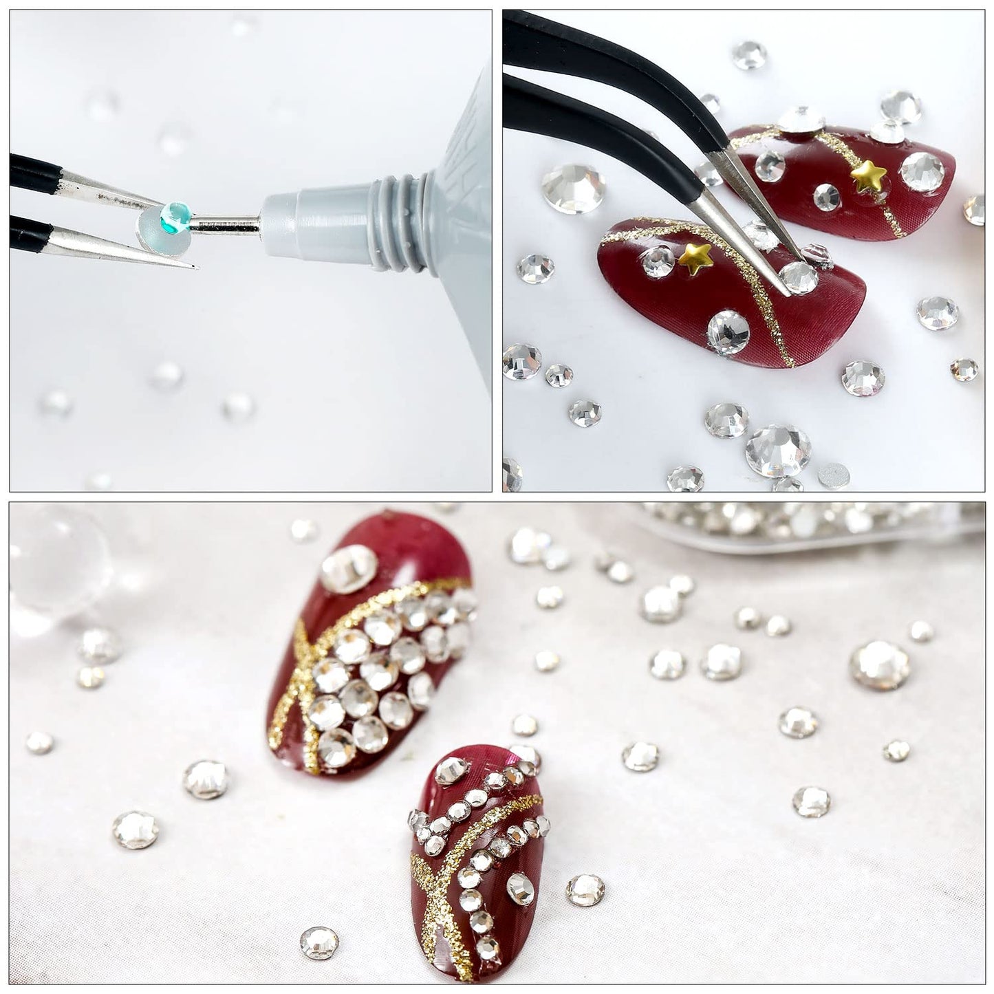 4240Pcs Flatback Rose Rhinestones Glass Crystal Diamonds for Nail Art Face Jewels Sparkly Round with Tweezers and Picking Pen (SS6~SS20 Set)