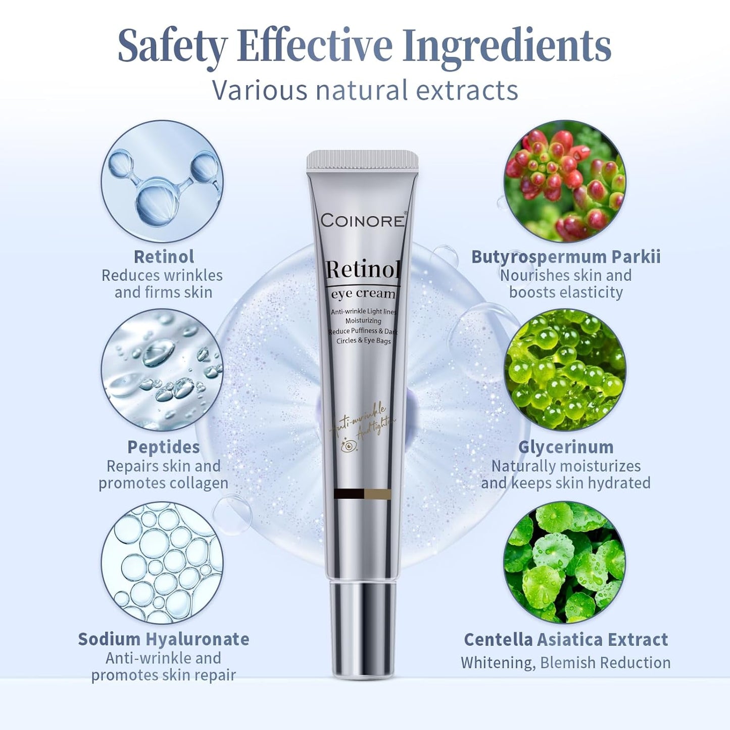 Retinol Under Eye Cream - Cream for Men & Women, Dark Circles, Puffiness & Wrinkles, Anti-Aging Eye Cream for Fine Lines, 0.7 Fl Oz