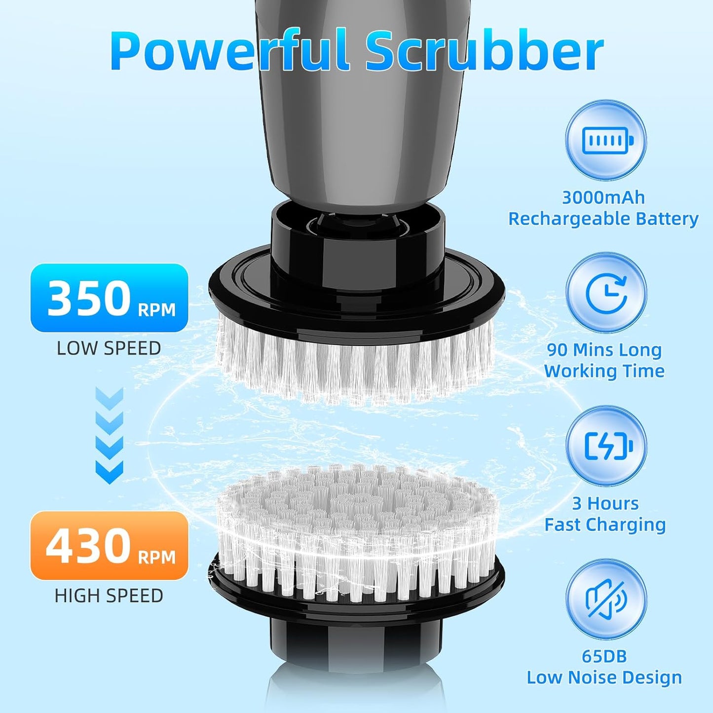 Gray Electric Spin Scrubber, Cordless Spin Scrubber with 8 Replaceable Brush Heads, Electric Scrub Brush with Adjustable Extension Handle, Electric Cleaning Brush for Bathroom, Tile and Bathtub