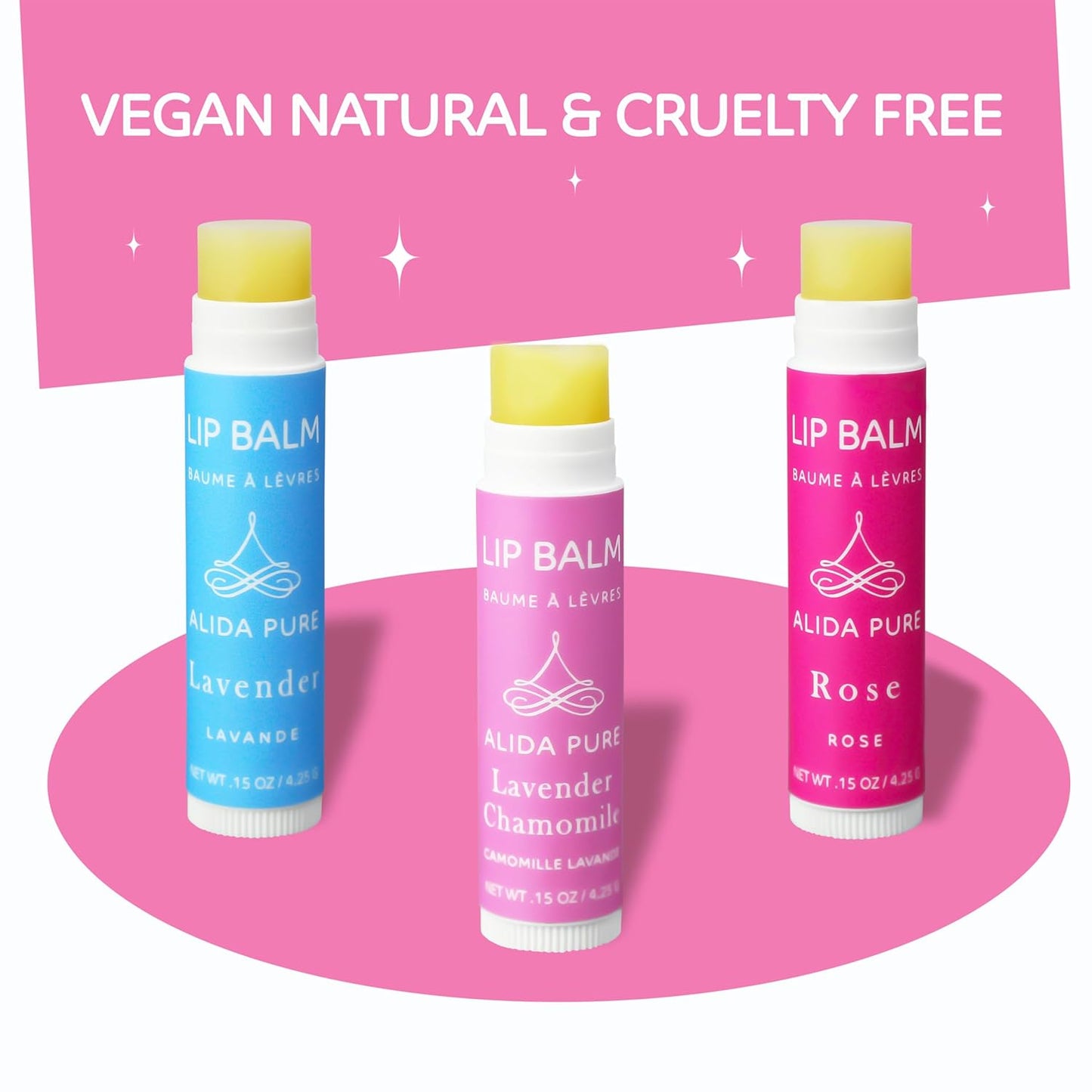 Floral Lip Balm Collection, Vegan Set, Beeswax Free, with Organic Jojoba and Avocado Oil, Vitamin E, Natural Moisturizer for Dry, Chapped or Cracked Lips, 3 Tube Set