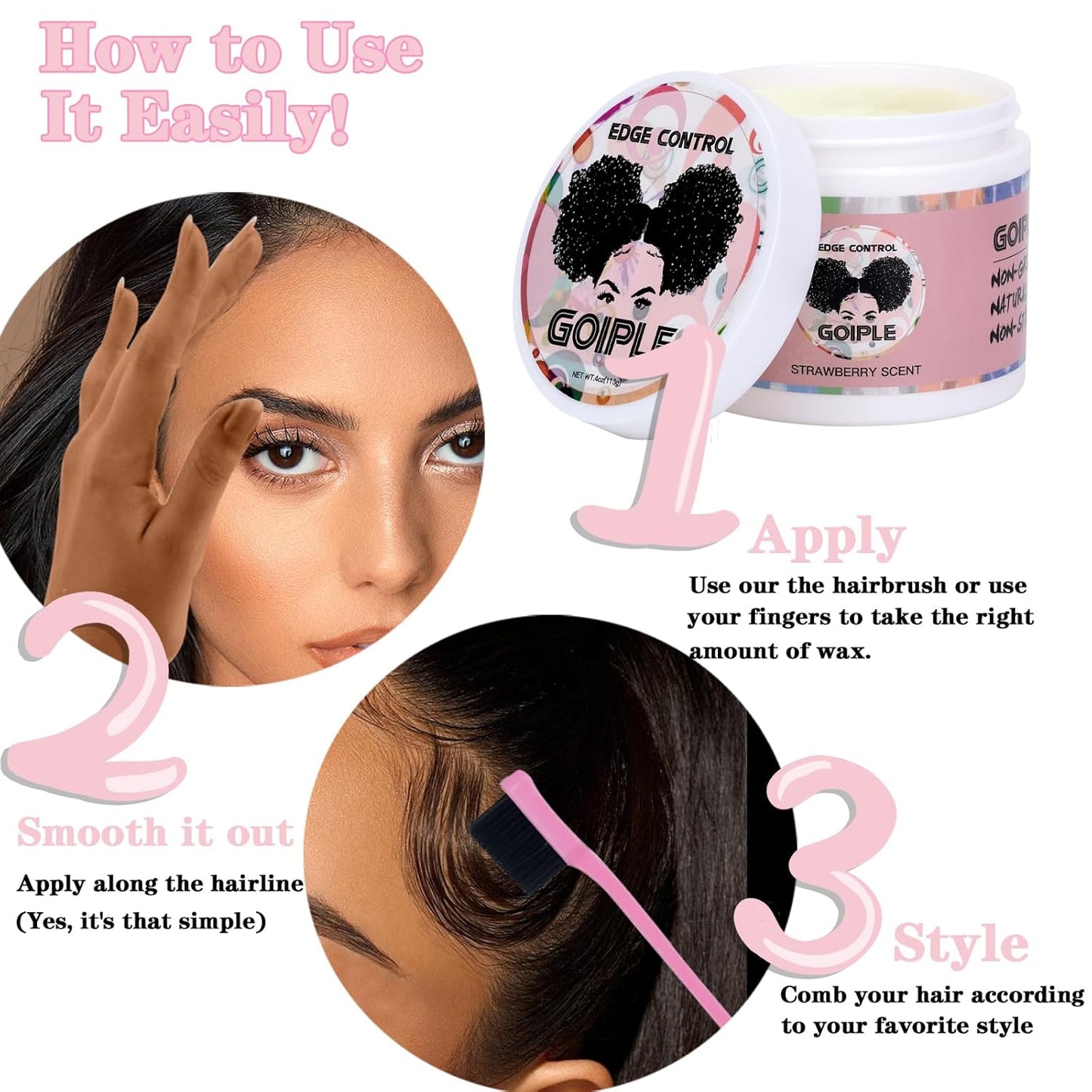 Strong Hold Non-Greasy Edge Control Gel and Wax Stick with Hair Comb for All Hair Types - No Flaking Edge Wax for Styling Black Hair Wigs