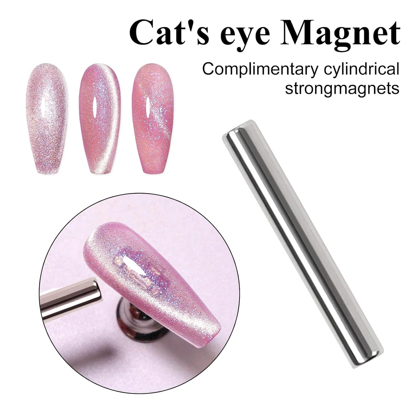 Imtiti Aurora Pink Cat Eye Gel Nail Polish, 15ml Galaxy Pink Holographic Glitter Cat Eyes Magnetic UV Soak Off Gel Nail Polish with Magnet Set