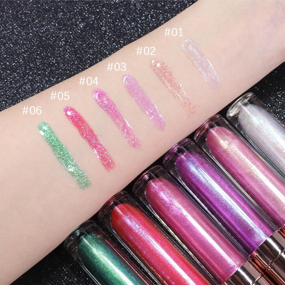 evpct 1Pcs Pink Pearlescent Chameleon Shimmer Glitter Lipstick Lip Gloss, Long Lasting Waterproof Glitter Metallic Sparkly Glossy Lip Gloss Tint Liquid Lipsticks Set Lip Stain Makeup for Women