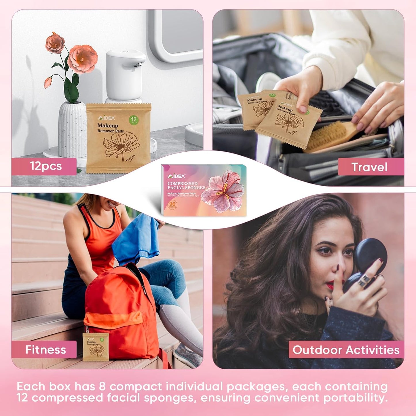 AIDEA 96Count Compressed Facial Sponges, Face Sponges for Cleansing, Cosmetic Makeup Sponges for Facial Cleansing, Facial Sponges for Washing Face, Exfoliating, Makeup Removal, Travel Essentials