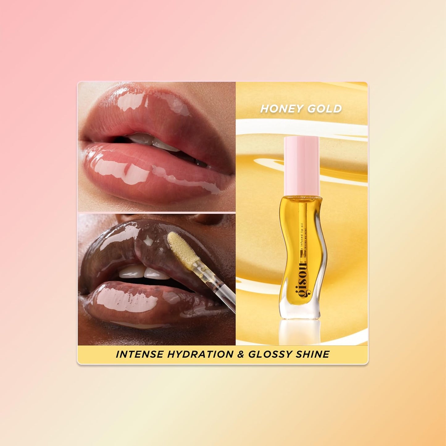Gisou Honey Infused Hydrating Lip Oil, Nourishing Moisturizer for Dry Lips, High Shine, Smooth Finish, Clear Golden Glow, Fresh Honey Scent, 8ml