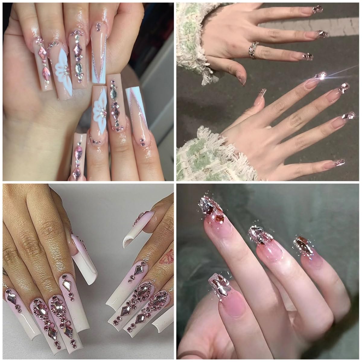 24 Styles Light Pink Nail Rhinestones Crystals Multi Shapes Flatback Gems Round Beads K9 Glass Stones Diamonds Jewels Nail Art Charms Supplies for Nails Face Eyes Makeup Crafts DIY Tumblers