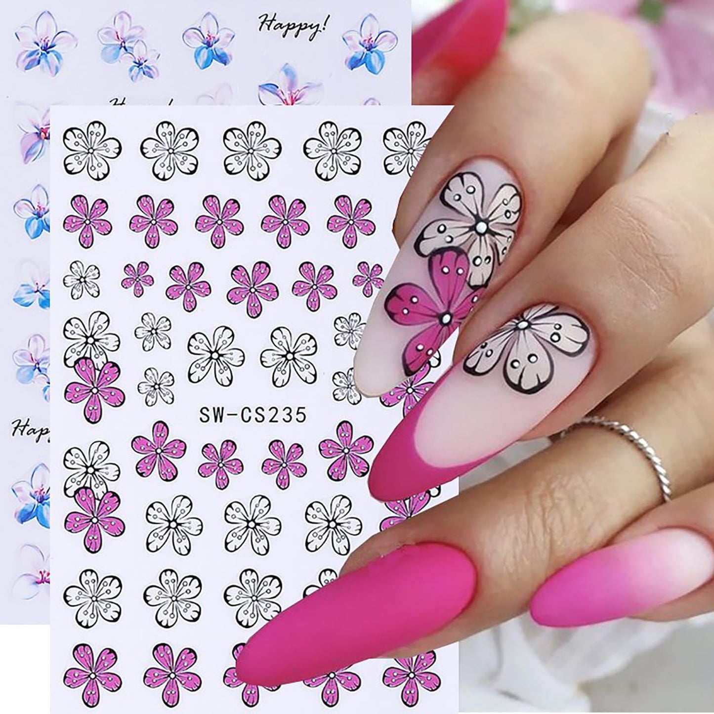 6 Sheets Flower Nail Art Stickers 3D Self-Adhesive Spring Summer Nail Sticker Butterfly Nails Art Decals Holographic Floral Nails Decal Decoration for Women Blossom Manicure DIY Nail Supplies