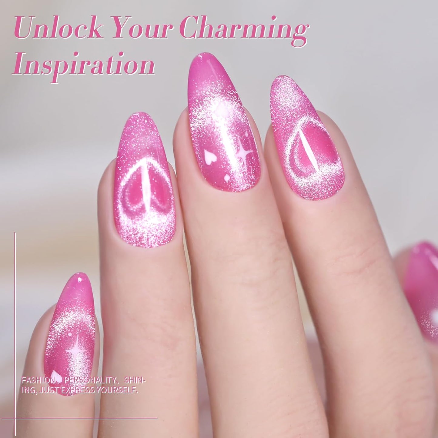 Born Pretty Cat Magnetic Eye Gel Nail Polish,Pink Glitter Cat Magnetic Gel Nail Polish Love Letter Magnetic Nail Polish for Nail Art Manicure Salon DIY at Home 15ML