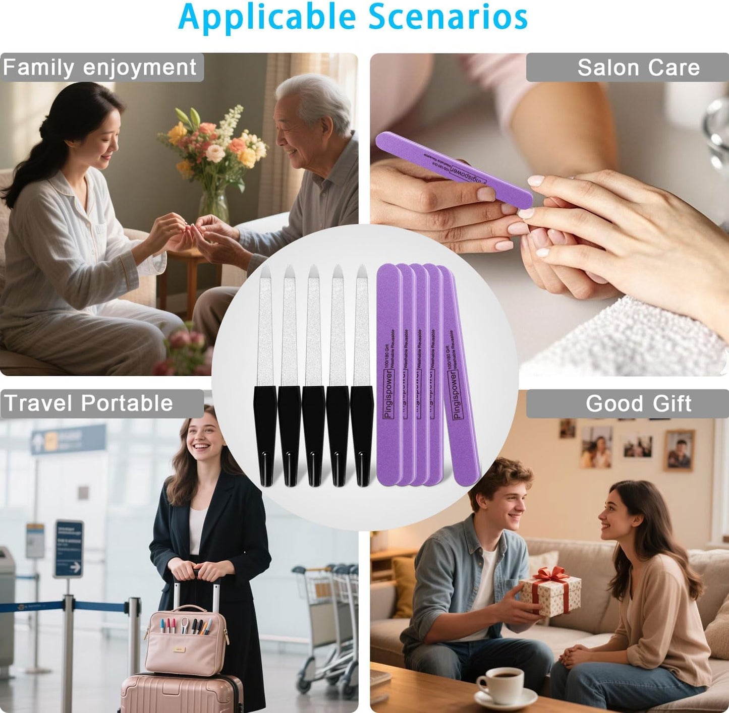 Nail File, 10PCS Professional Metal Nail Files and Buffers Block (100/180 Grit) for Natural Nails, Double Sided Washable & Reusable Manicure Care Kit for Women Home & Salon Travel