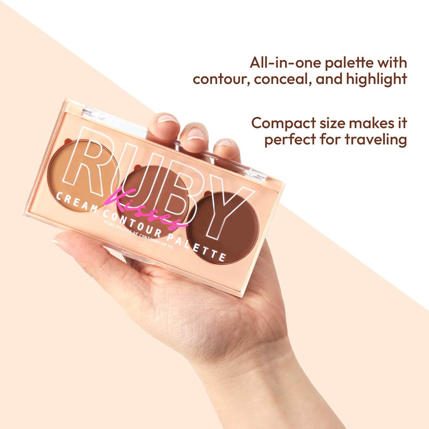 Ruby Kisses Contour Palette 3-in-1 Contour, Conceal, Highlight All-In-One Mini Palette, Long-Lasting, Easy to Blend Cream Contour Palette for Oily and Dry Skin (Medium To Tan)