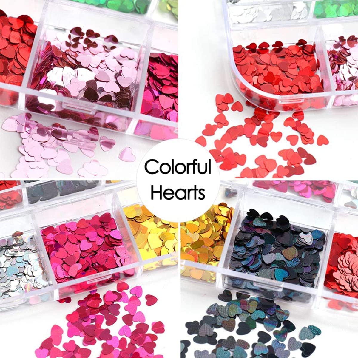 3D Heart Nail Glitter Sequins Heart Nail Art Stickers Decals Nail Art Supplies Heart Glitter nail Flakes Holographic Confetti Nail Glitters for Acrylic Nails Designs Makeup DIY Decoration