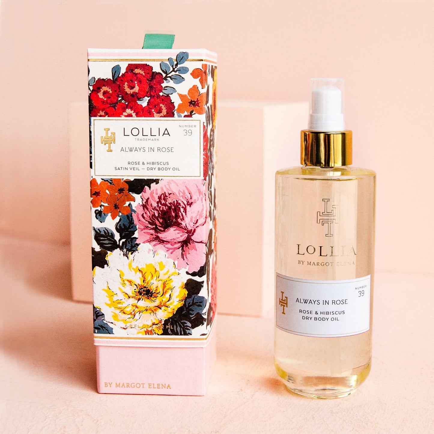 LOLLIA Always in Rose Dry Body Oil, 6.8 Fl. Oz. – Rose & Hibiscus – Women’s, Scented, Moisturizing, Dry Body Oil for Women, For All Skin Types