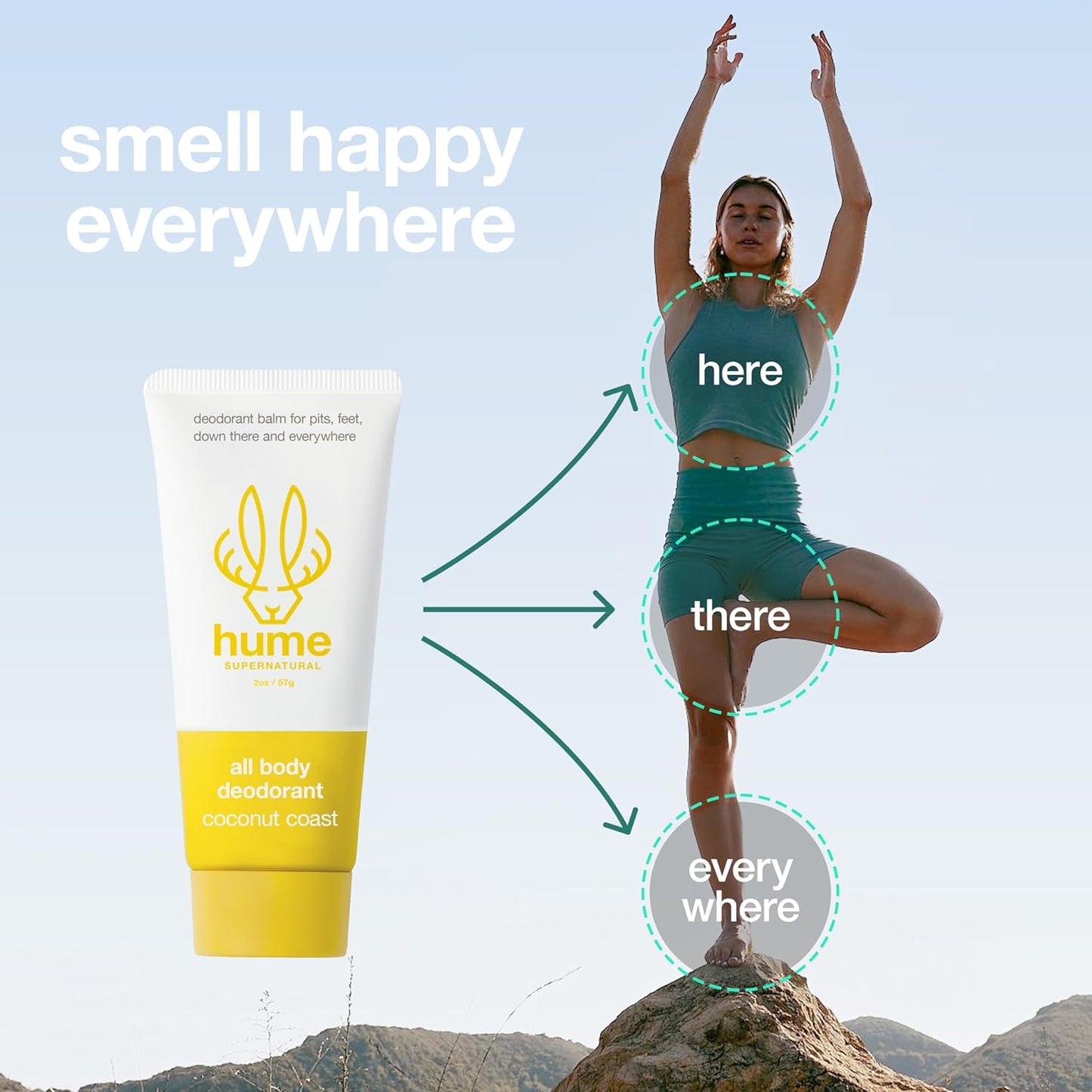 Hume Supernatural Invisible Whole Body Deo Balm - Full Body Protection - Aluminum Free, No Baking Soda - Anti-Chafing Odor Control - Clinically Tested on Sensitive Skin (Coconut Coast, 1-Pack)