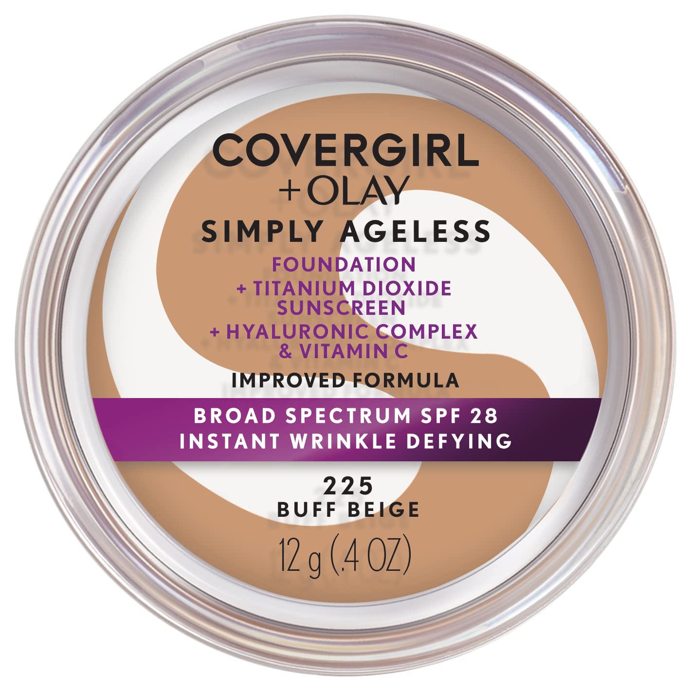 COVERGIRL Simply Ageless Instant Wrinkle Defying Foundation, SPF 28, Hyaluronic Complex & Vitamin C - 225 Buff Beige, Pack of 1