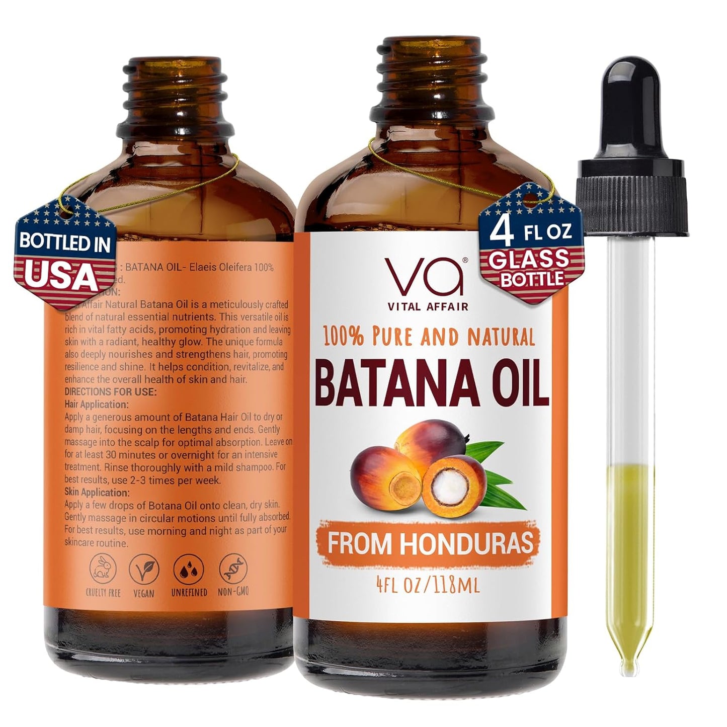 Batana Oil-Hair Growth Oil-4 Fl Oz-Glass Bottle-Cold Pressed-100% Raw-Dr Sebi Recommended-Essential Nutrients-For Women & Men