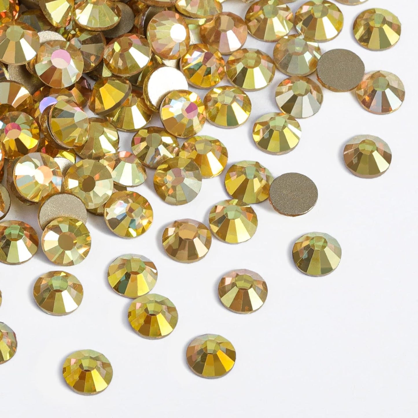 beadsland Flat Back Crystal Rhinestones Round Gems, Metal Sunlight (3.8-4.0mm) SS16/1440pcs