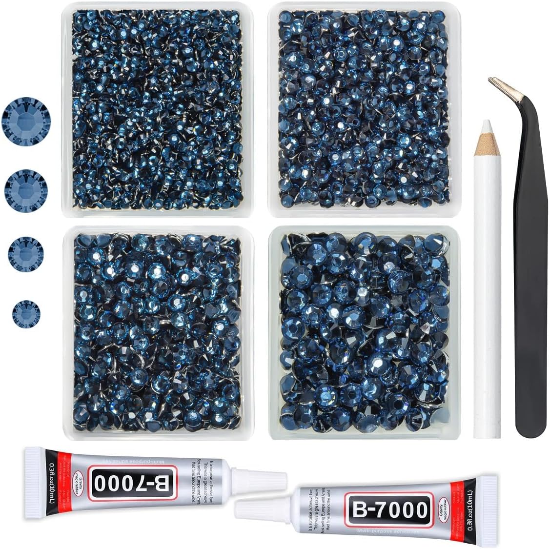 Ink Blue Crystal Resin Rhinestones w B7000 Jewelry Glue for Bedazzling Crafting 3mm-6mm Navy Blue Flatback Stones Diamonds Crystals Gems for Nails Face Makeup Tumblers Bottles DIY Crafts Shoes