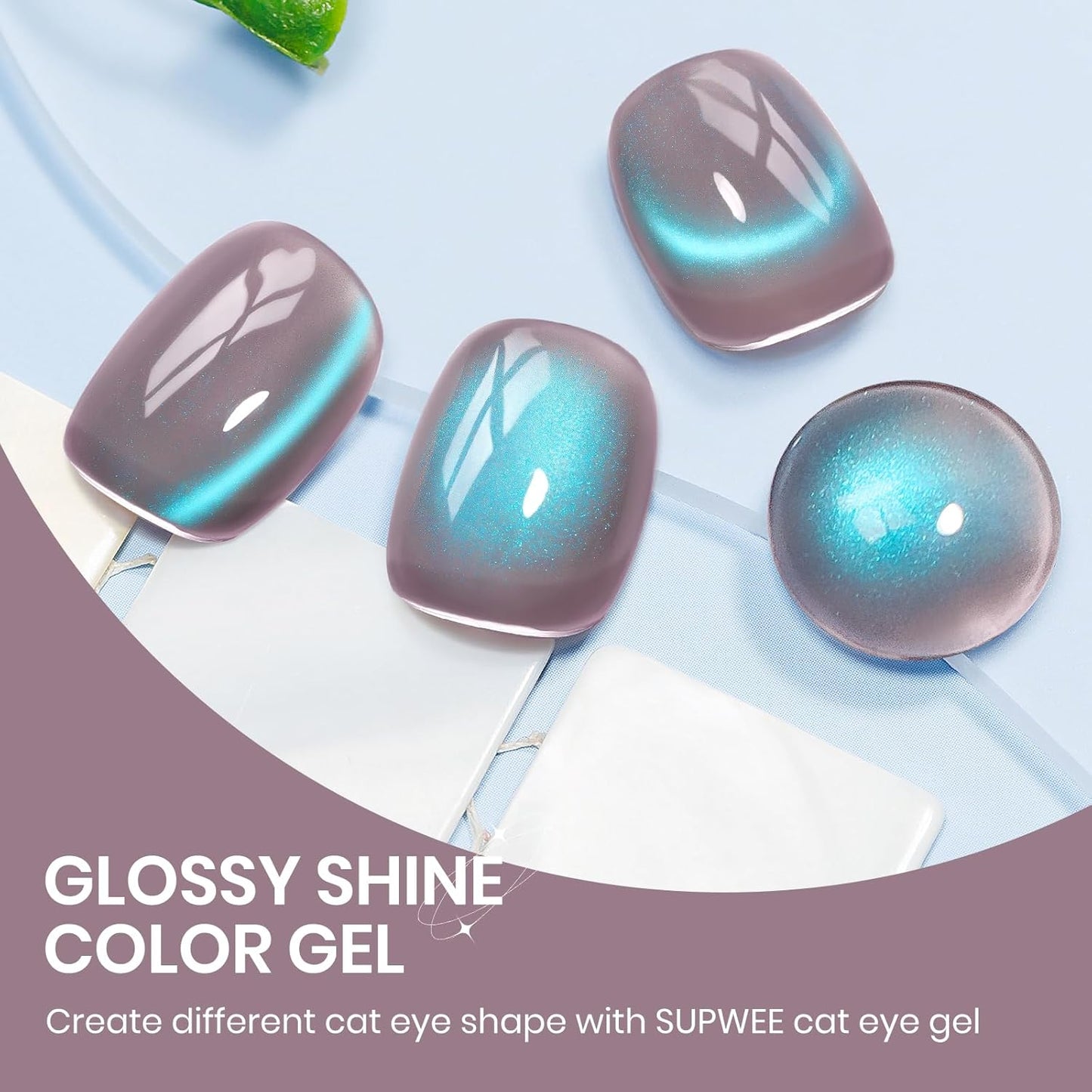 Cat Eye Gel Nail Polish, 15ML Jelly Glass Blue CatEye Effect with Magnetic Stick Shimmer Glitter Effect Soak Off Salon DIY at Home