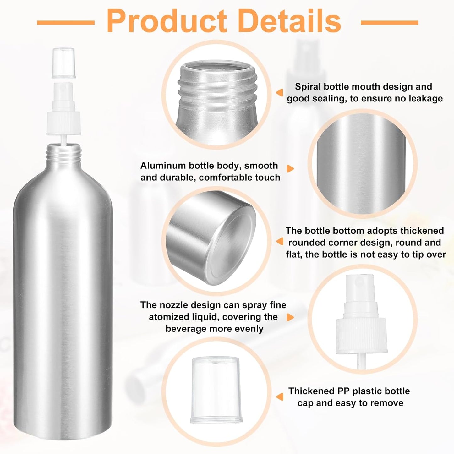 HARFINGTON Aluminum Fine Mist Spray Bottles 500ml/16oz Metal Small Liquid Alcohol Refillable Travel Container with White Plastic Nozzle Cap for Perfume Skincare Cosmetic Storage Bottle