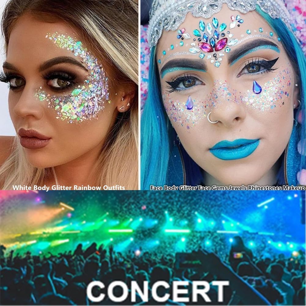 Go Ho Red and White Body Glitter Set,Singer Concerts Face Glitter Gel Makeup,Holographic Long Lasting Chunky Sequins Glitters for Eye Lip Hair Nails,Festival Rave Accessories,Red&White