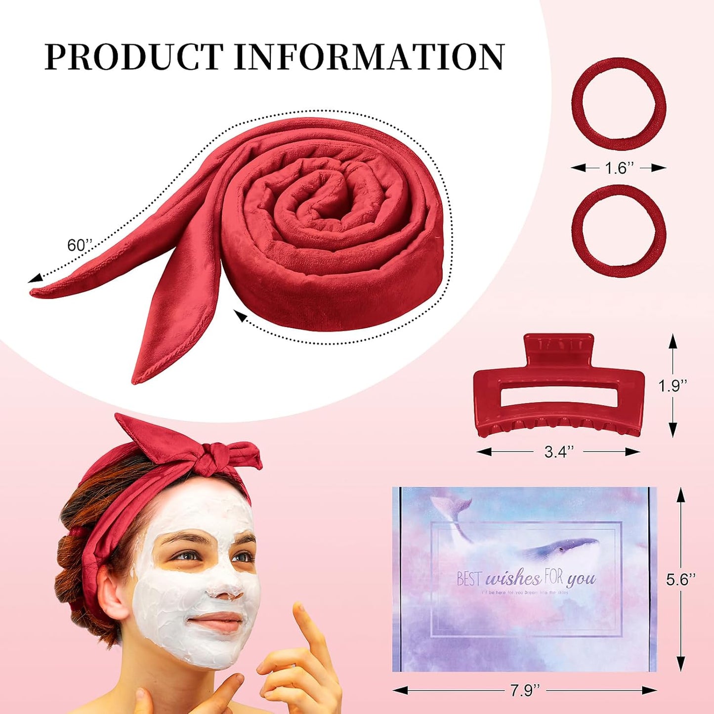 Heatless Curling Rod Headband, Upgraded 60" Extra Long Heatless Curls Headband Soft Hair Curlers to Sleep In Hair Rollers No Heat Curls (Red)