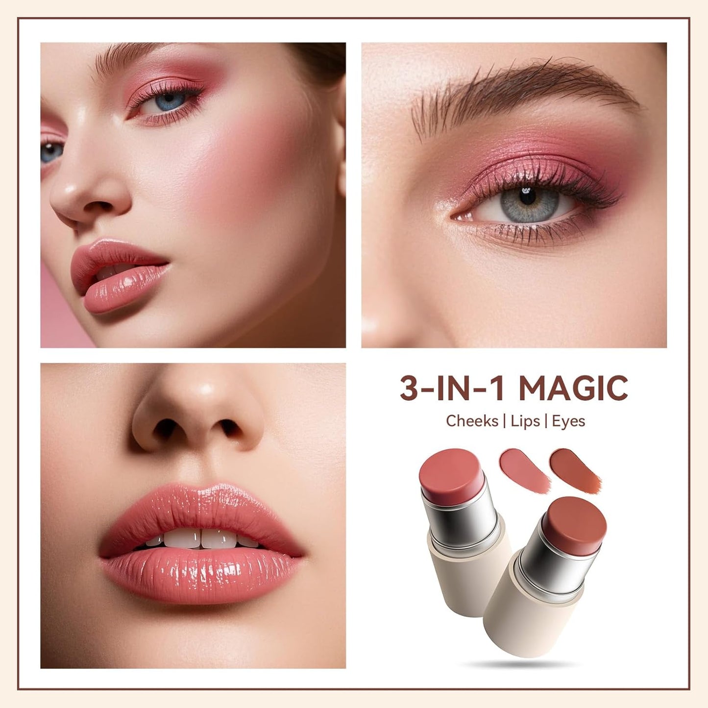 MAANGE Multi-Use Blush Stick, All-in-One Cream Blush for Cheeks, Eyes & Lips Long-Wearing, Blendable Makeup Blush Stick, Creamy & Buildable (R101+C102)