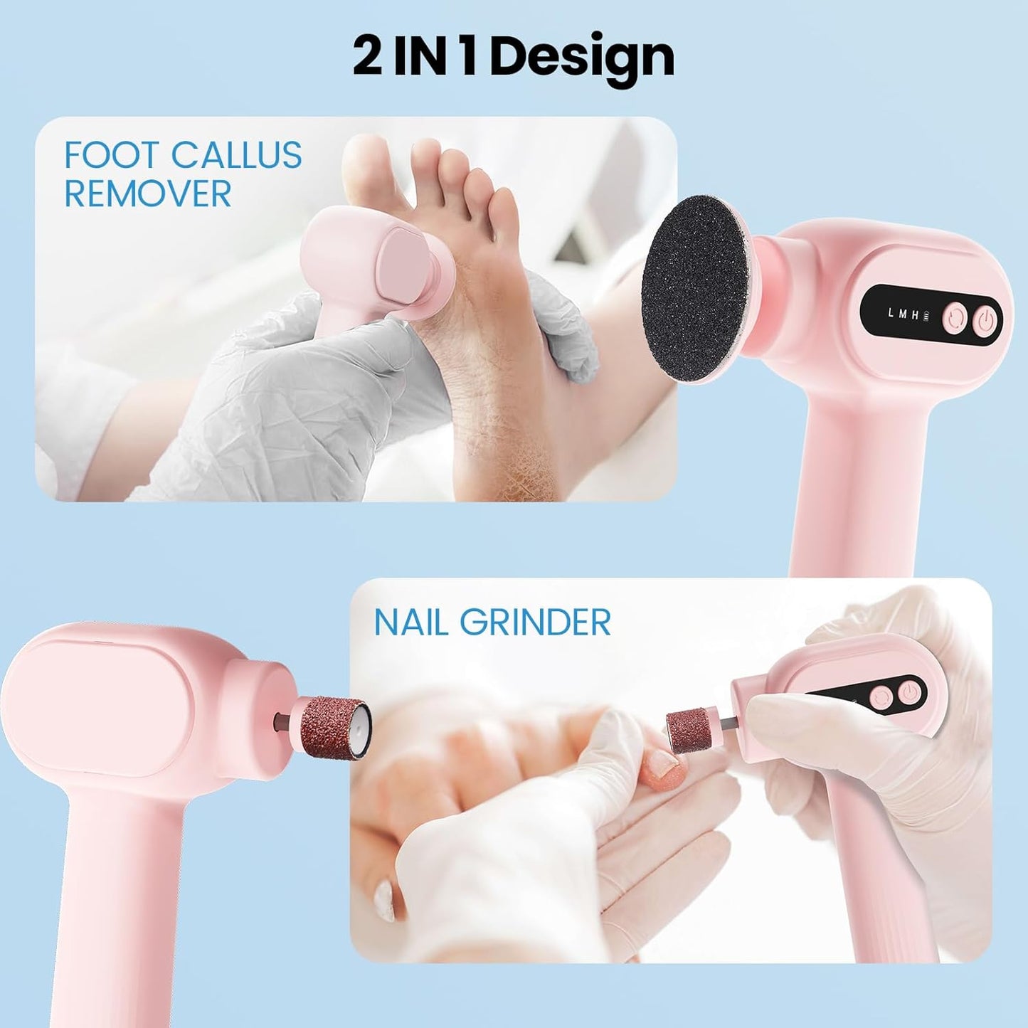 Electric Callus Remover for Feet, 2 in 1 Cordless Foot File Grinder Scrubber for Dead Skin, Adjustable Speed Rechargeable with Sandpaper Discs, Professional Pedicure Tools Gifts for Women Girls (Pink)