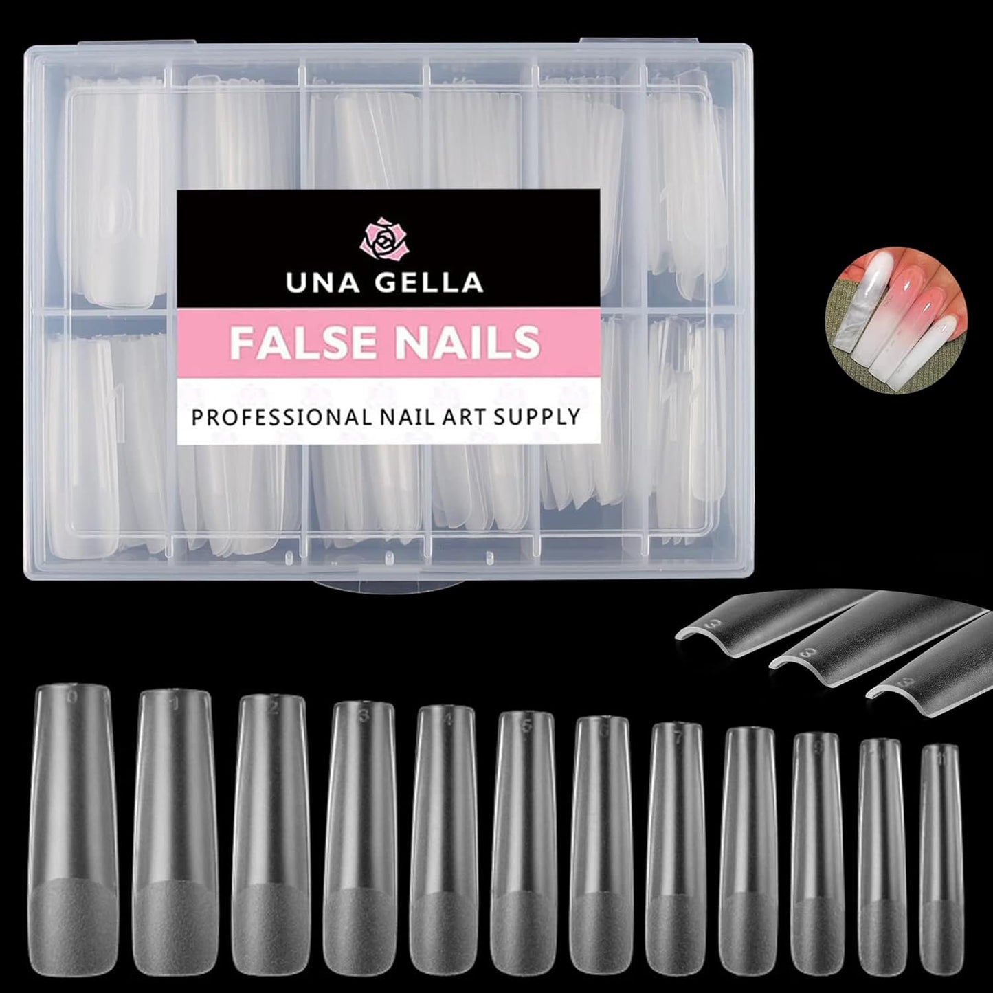 UNA GELLA XXL Long Square Nail Tips No Need File 216pcs Extra Long Straight Square Gel Nail Tips No C Curve Full Cover Press On Nails Clear Gel Extensions 12 Sizes