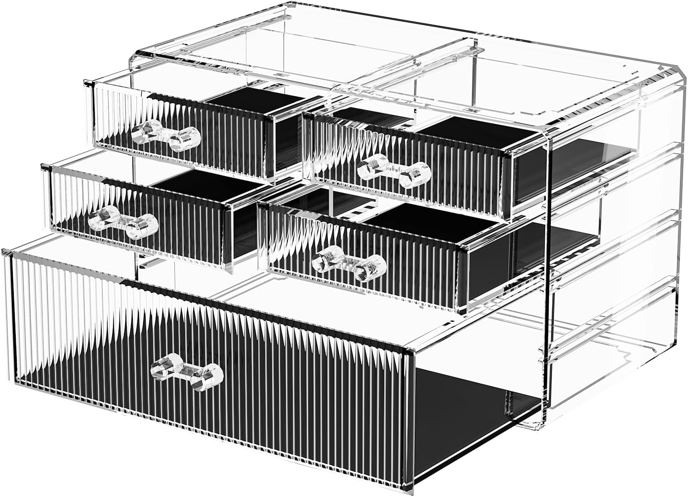 ZHIAI Stackable Storage Drawers, Acrylic Bathroom Counter Organizer Clear Makeup Organizers for Vanity, Kitchen Cabinets, Bathroom, Undersink, Home Organization and Storage (5 Drawers, Pattern C)