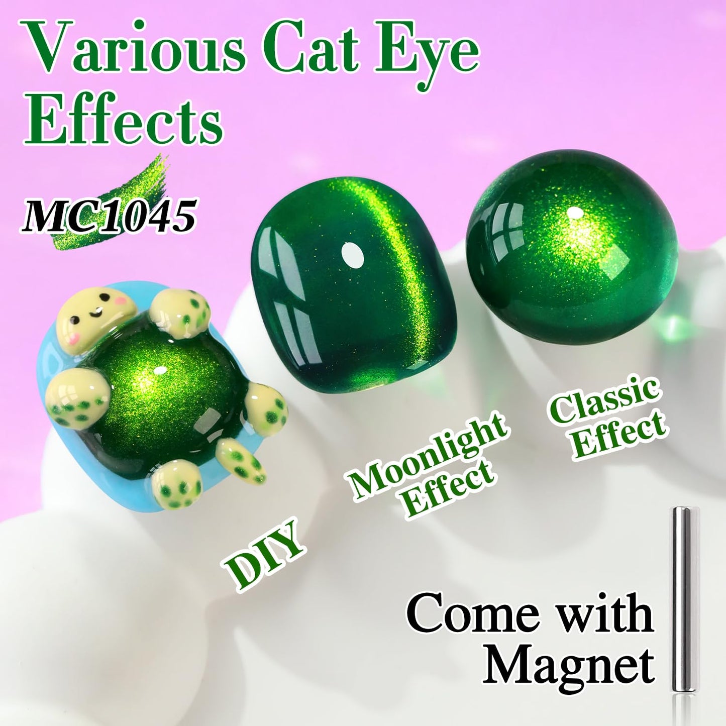 Double Rhythm Cat Eye Gel Polish with Magnet 15ML Holographic Glitter Shimmer Translucent Sheer Color Glass Magnetic Gel Polish Salon DIY at Home (Dark Green-MC1045)
