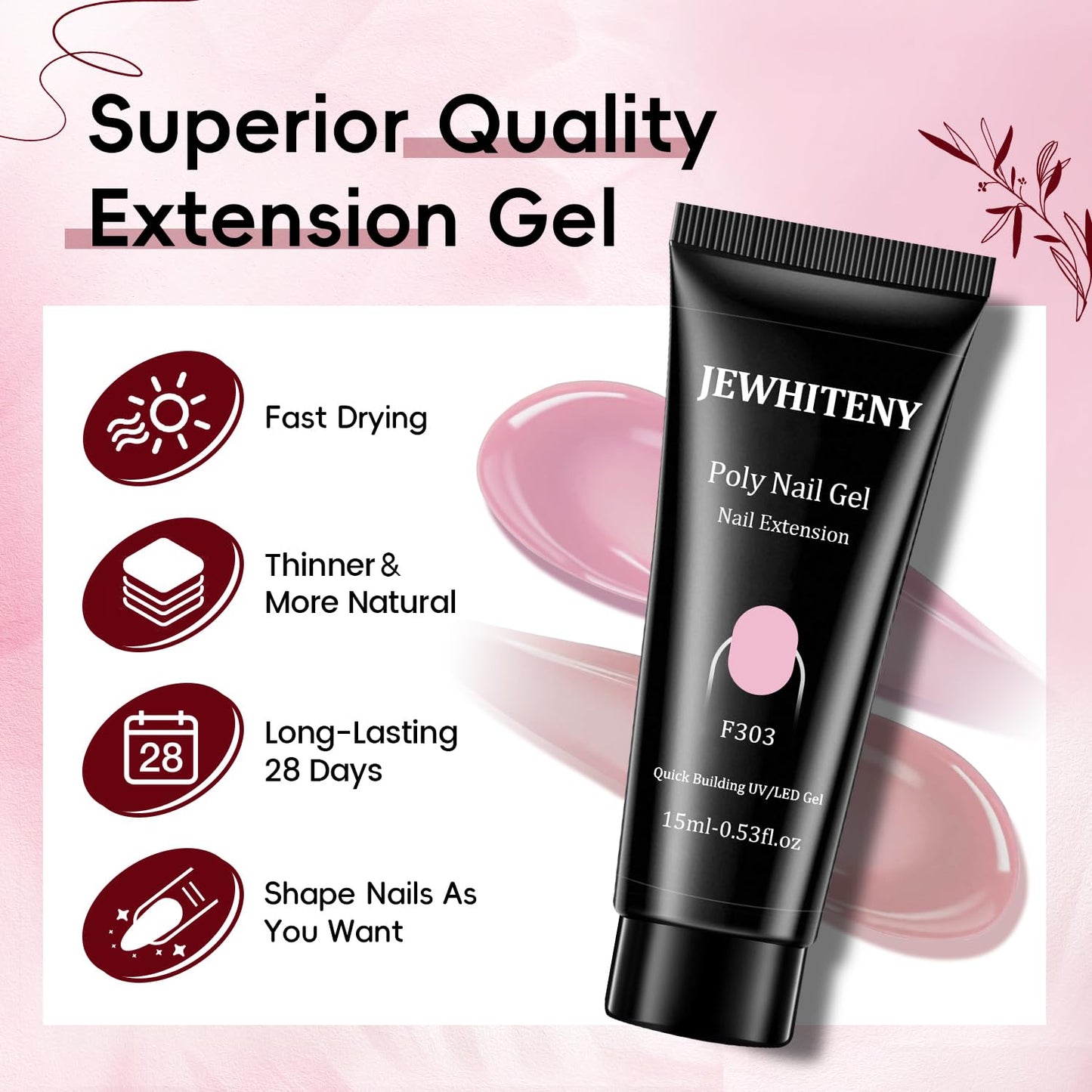 JEWHITENY 14 Colors Nude Pink Skin Tones Poly Extension Gel Kit All in One Kit All Seasons French Nails Manicure Poly Nail Gel Starter Kit with Nail Lamp Designs DIY At Home