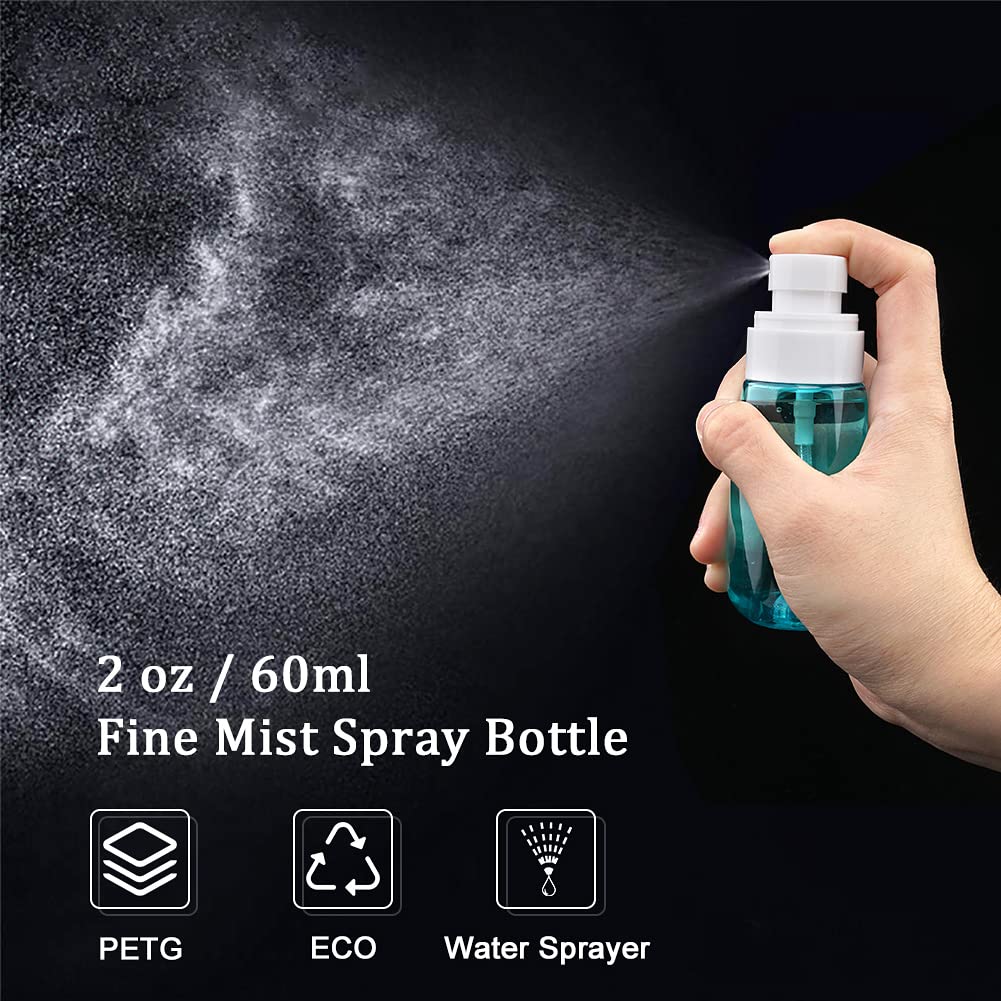 Cosywell Fine Mist Spray Bottles TSA Approved 2oz 60ml 4 Pack Leak Proof Fine Mist Spray Bottles Empty Plastic Refillable Mist Sprayer for Perfume Essential Oils Toners Rose Water Cosmetics(4Colors)