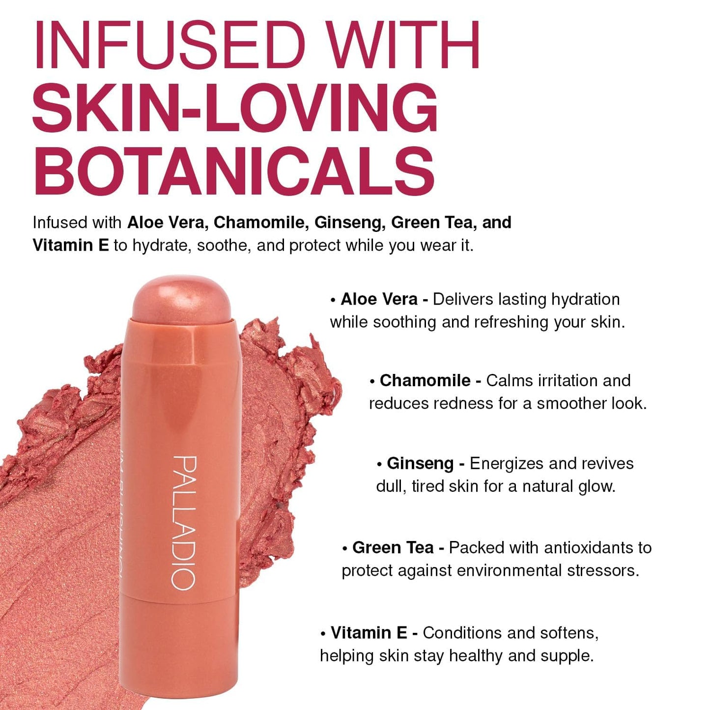 Palladio I'm Blushing 2-in-1 Cheek and Lip Tint, Buildable Lightweight Cream Blush, Sheer Multi Stick Hydrating formula, All day wear, Easy Application, Shimmery, Blends Perfectly onto Skin, Lovely