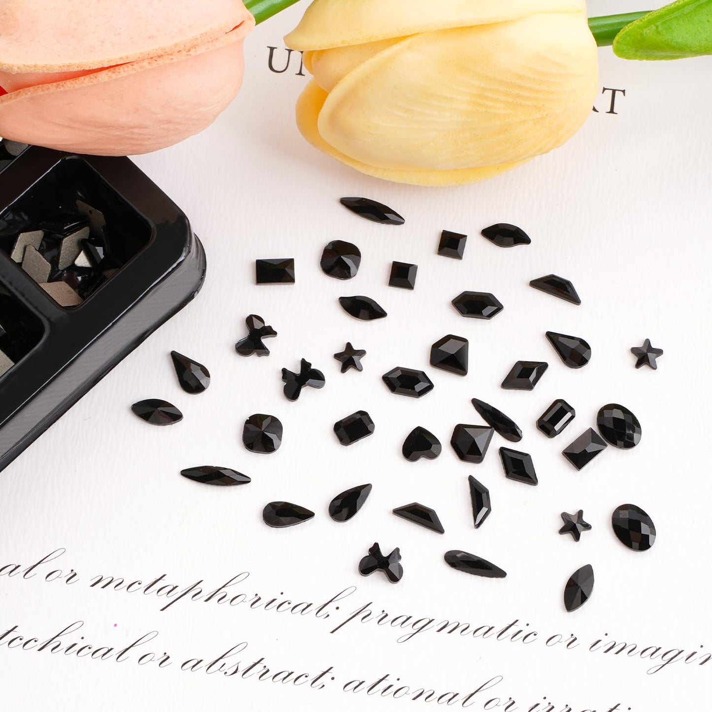 Canvalite 2900Pcs Black Rhinestones for Nails, 18 Styles Multi Shape Nail Charms and Gems Shiny Glass Crystal Flatback Nail Rhinestones Set for Nail Art with Rhinestone Picker and Tweezers