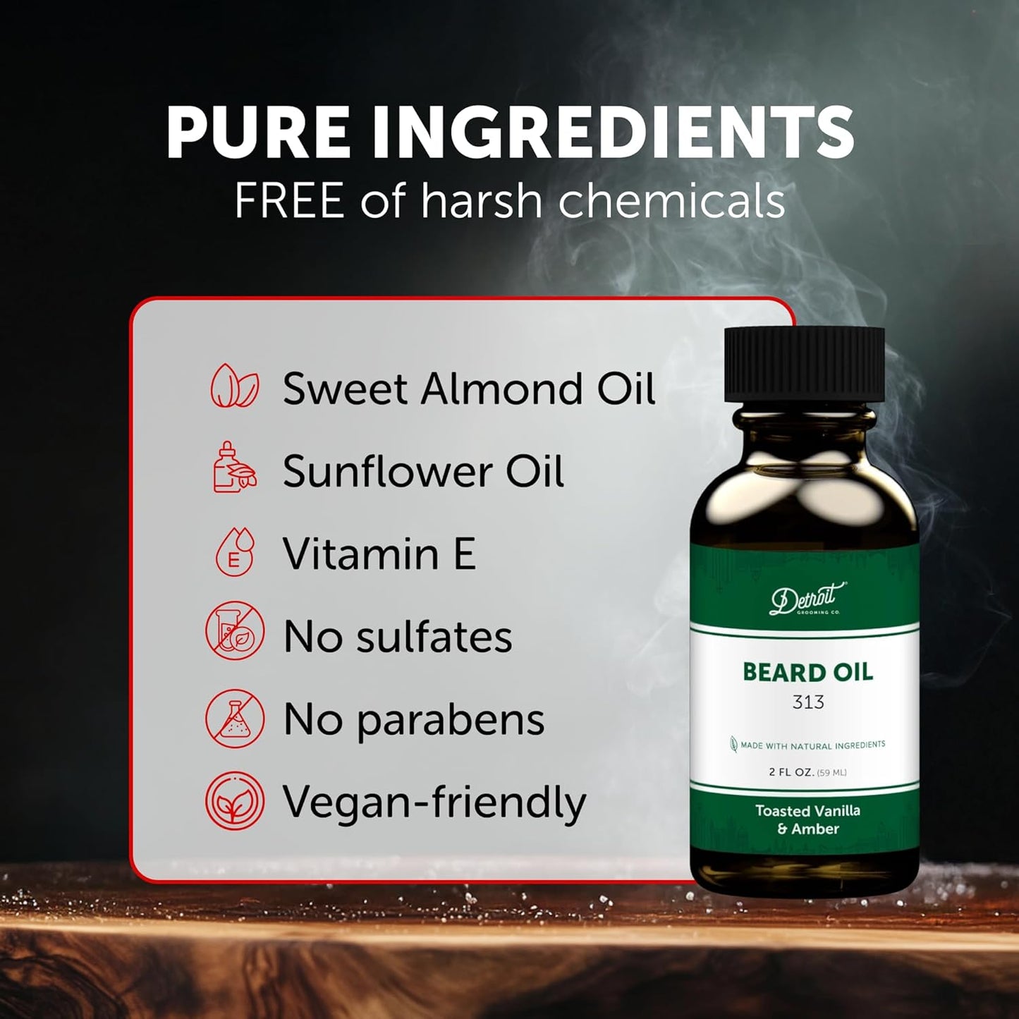 Detroit Grooming Beard Oil | Hydrating & Nourishing Formula with Vitamin E | Toasted Vanilla & Amber • 313 Scent (2 oz)
