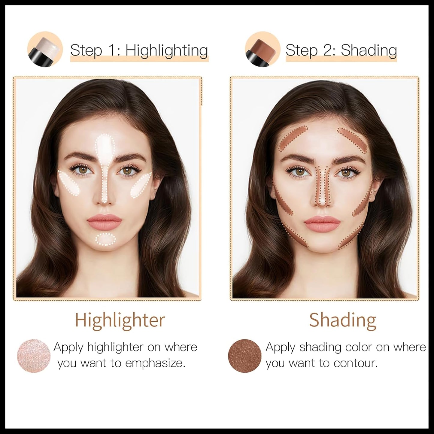 MIELIKKI 2Pcs Cream Contour Stick Makeup, Highlighter Stick and Bronzer Stick for Face Sculpting, Easy to Apply & Blend, Long Lasting, Waterproof, Matte Finish,0409