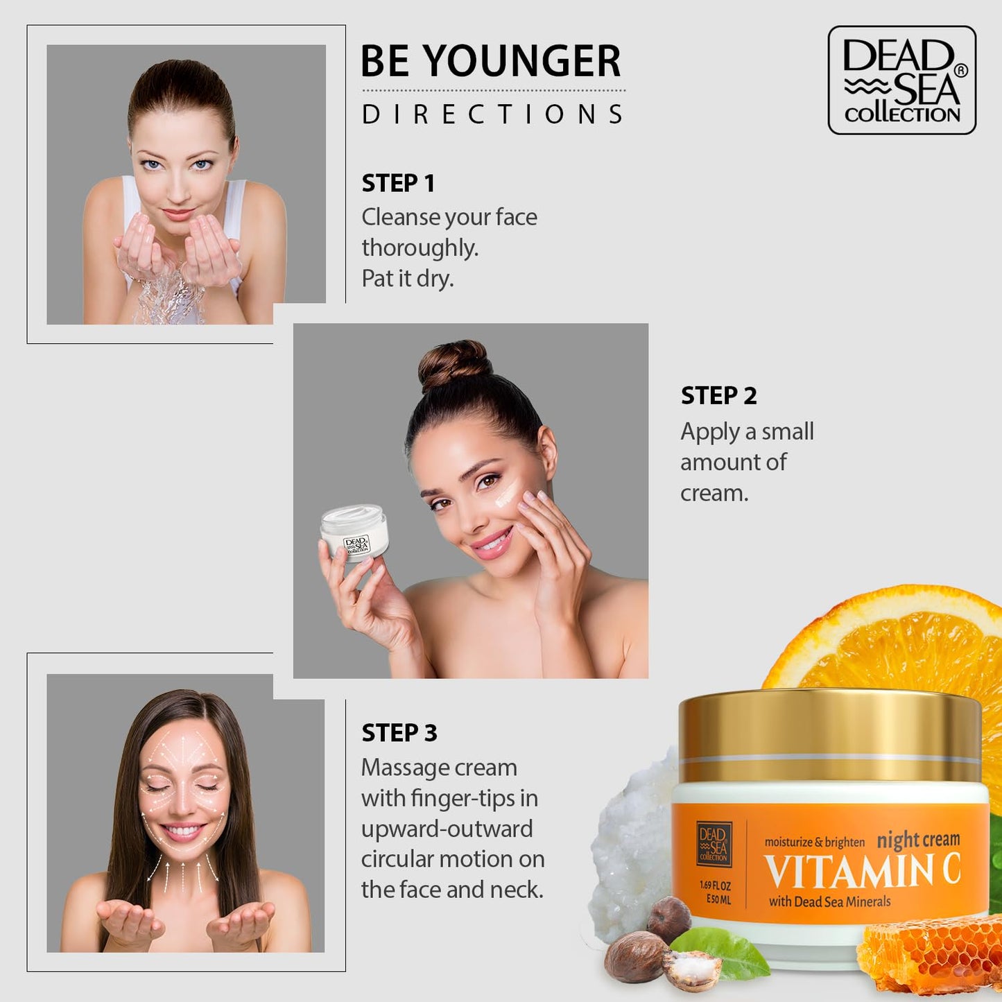 Dead Sea Collection Night Cream for Face with Vitamin C, Dead Sea Minerals, and Vitamin E – Anti Aging Nourishing Skin Care Moisturizer to Reduce Wrinkles (1.69 fl. oz)