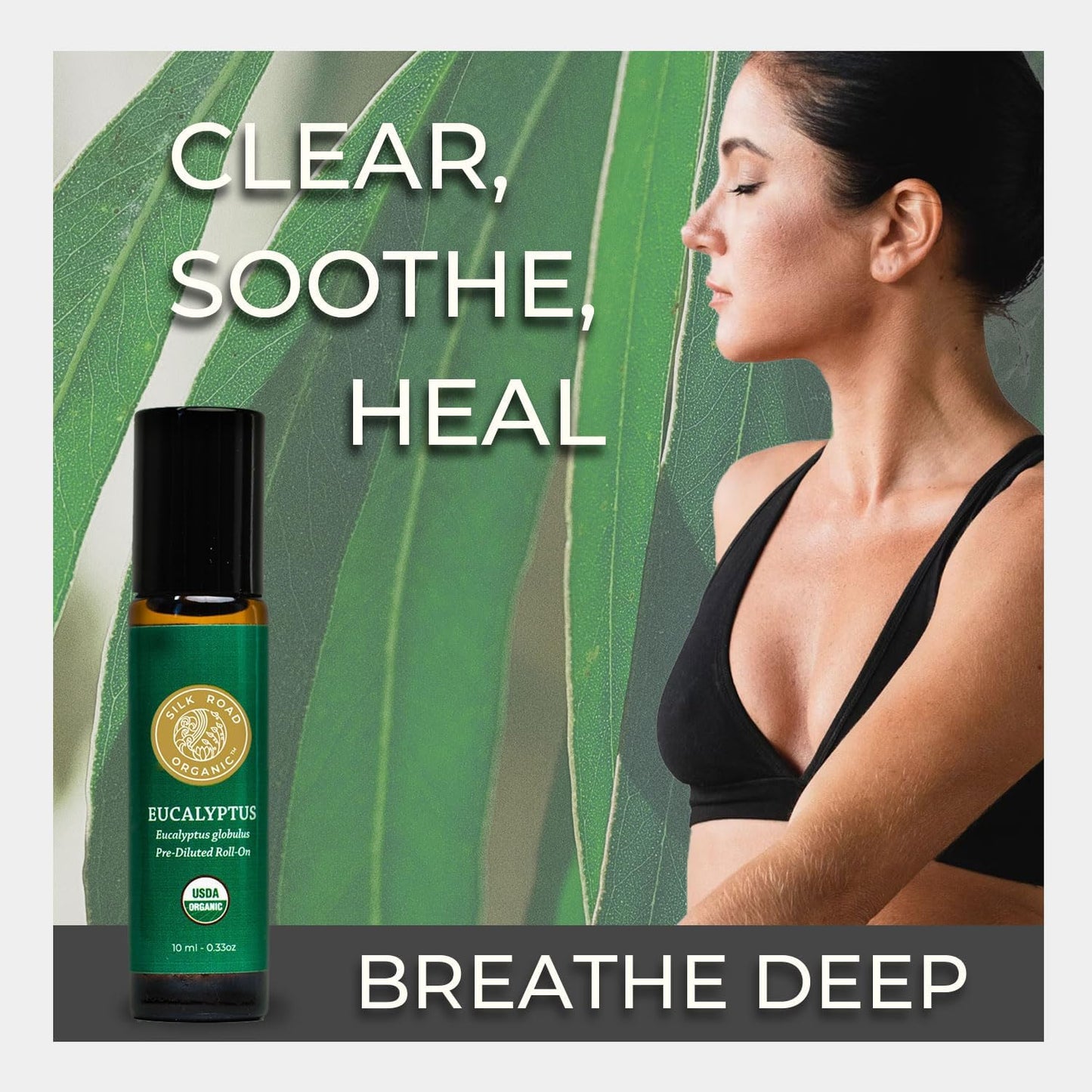 Silk Road Organic Eucalyptus Essential Oil Roll On, 100% Pure USDA Certified - Respiratory Health, Colds, Cough, Sinus & Allergy Congestion - 10 ml Roller - Always Pure, Always Organic