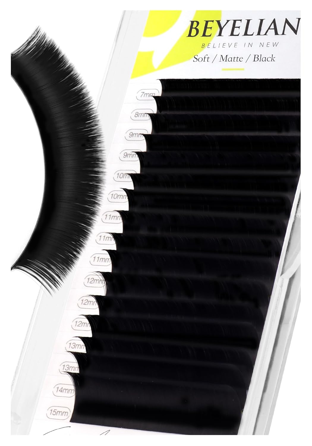 BEYELIAN Eyelash Extension 0.03 D+ Curl 7-15mm Mixed Tray Easy Fan Lash Extensions Volume Lashes 100°/212°F High Temperature Resistant Classic Professional Use Natural Matte Black(0.03 D+ 7-15mm Mix)