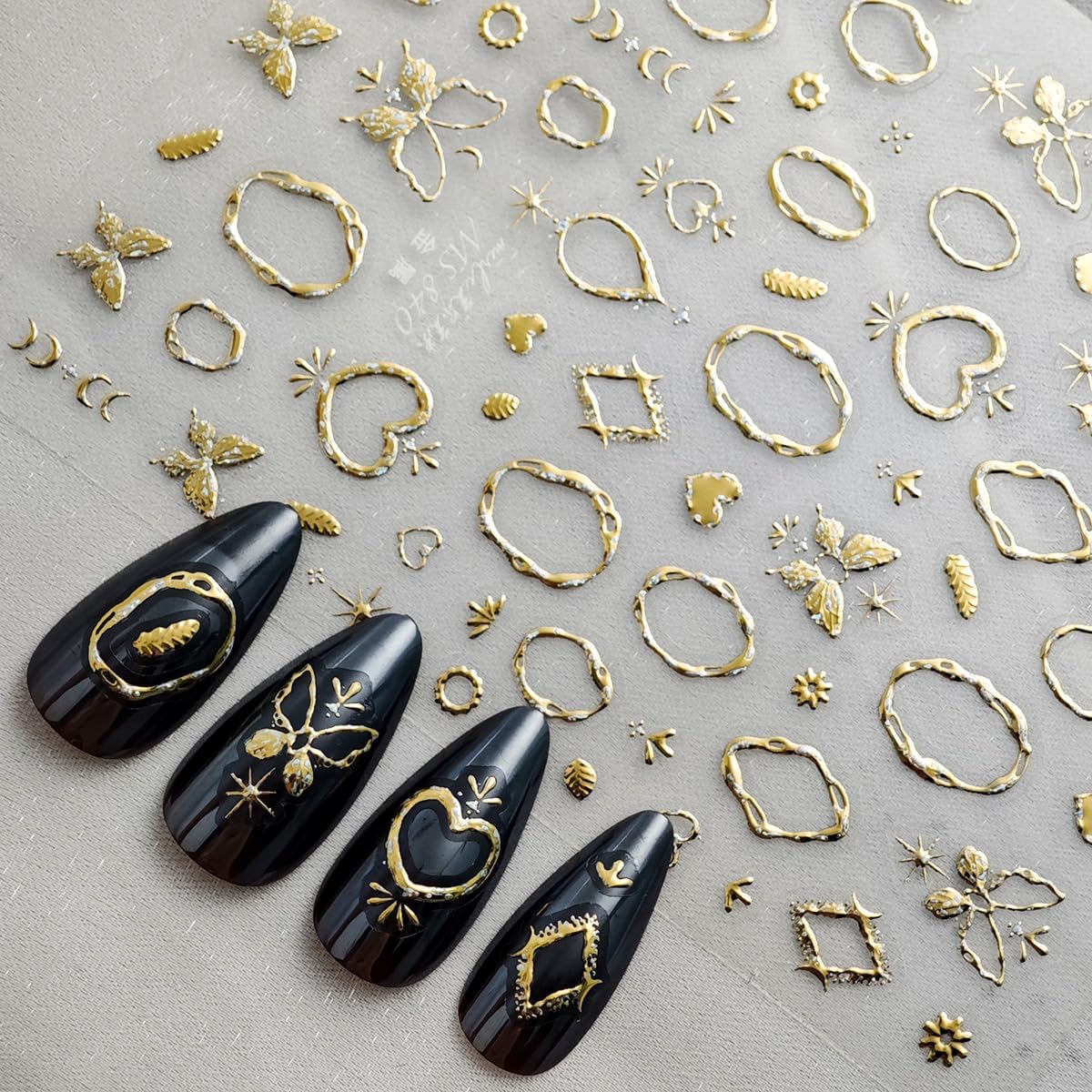 Gold Nail Art Stickers Butterfly Heart Nail Decals with Golden Design 5D Embossed Self Adhesive Nails Supply for Women Girls Kid Manicure DIY Decoration Accessories