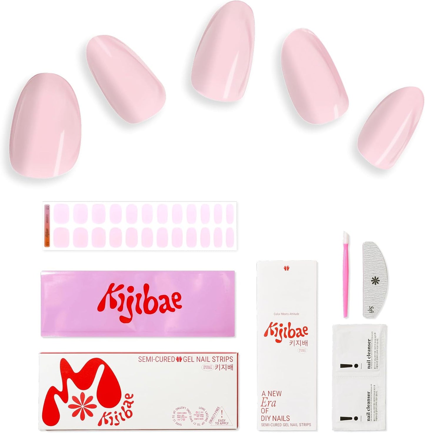 Semi Cured Gel Nail Strips - Minimalist Ombre Nail Polish Wraps, Works with Any UV Lamp - Long Lasting Easy Salon Manicure - 24pcs with 2 Prep Pads, Nail File & Cuticle Stick(High Maintenance)