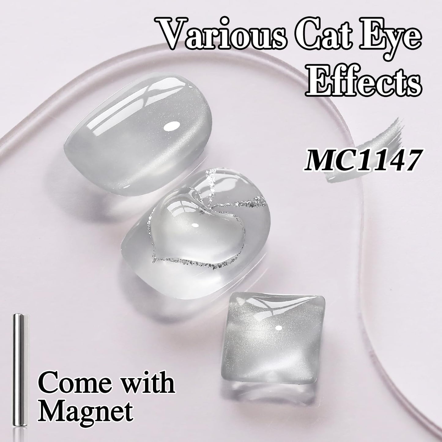 Double Rhythm 0.5 Oz Cat Eye Gel Polish with Magnet Same Color Same Bottle Holographic Glitter Shimmer Translucent Color Salon 15 ML Magnetic Nail Art (Clear Silver-MC1147)