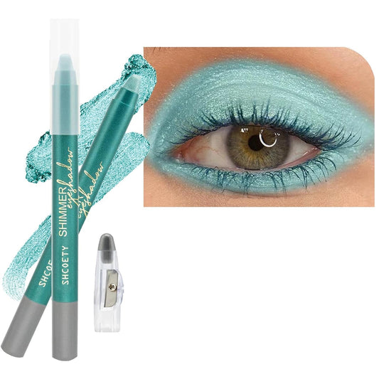 Green Eyeshadow Stick, Blendable Creamy eyeshadow Eye Brightener Stick, Waterproof Eyeshadow Pencil Long Lasting Crayon, Smooth Shimmer Eye Shadow Highlighter Eye Liner Makeup.#2 green shimmer ﻿