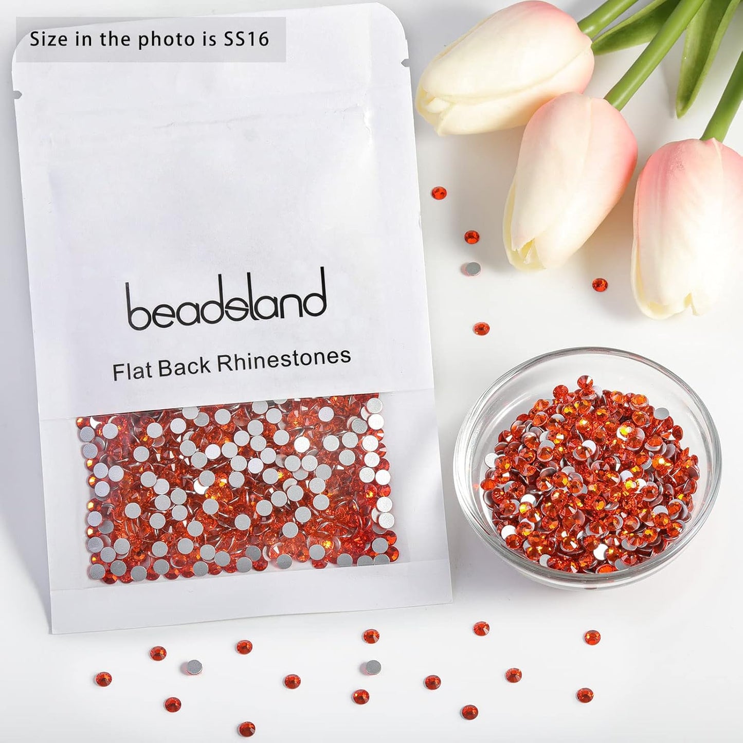 beadsland 1440 Piece Flat Back Crystal Rhinestones Round Gems,1.3mm-6.5mm, Orange(SS16(3.8-4.0mm))