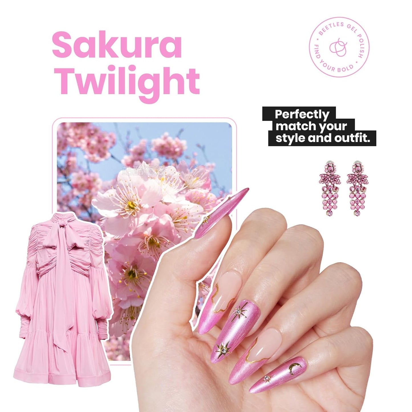 Beetles Sakura Pink Pearl Nail Polish - 15ml Quick Dry & Long Lasting Shimmer Art Effect for Nail Salon DIY at Home